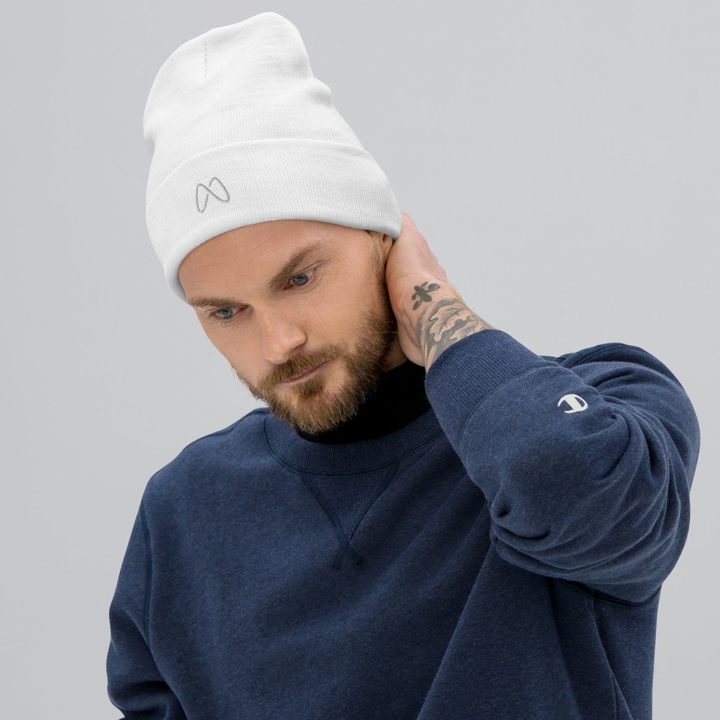 Embroidered Beanie - Masin only - Grey/White Christian by masin fashion