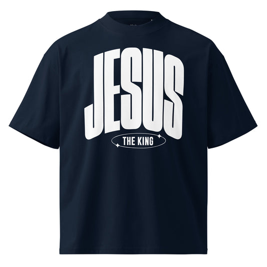 Jesus the King - Unisex Luxe Oversized High Neck T-Shirt - Back & Navy by MASIN Fashion – Faith - based Wear