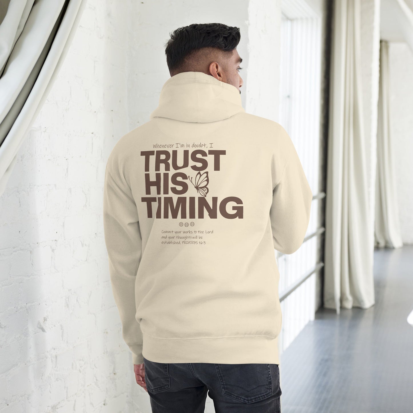 Trust His Timing - Unisex LUXE Edition Hoodie by MASIN Fashion – Faith - based Wear