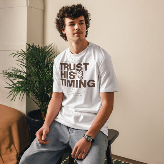 Trust His timing - Unisex premium Organic Cotton T-Shirt by MASIN Fashion – Faith - based Wear