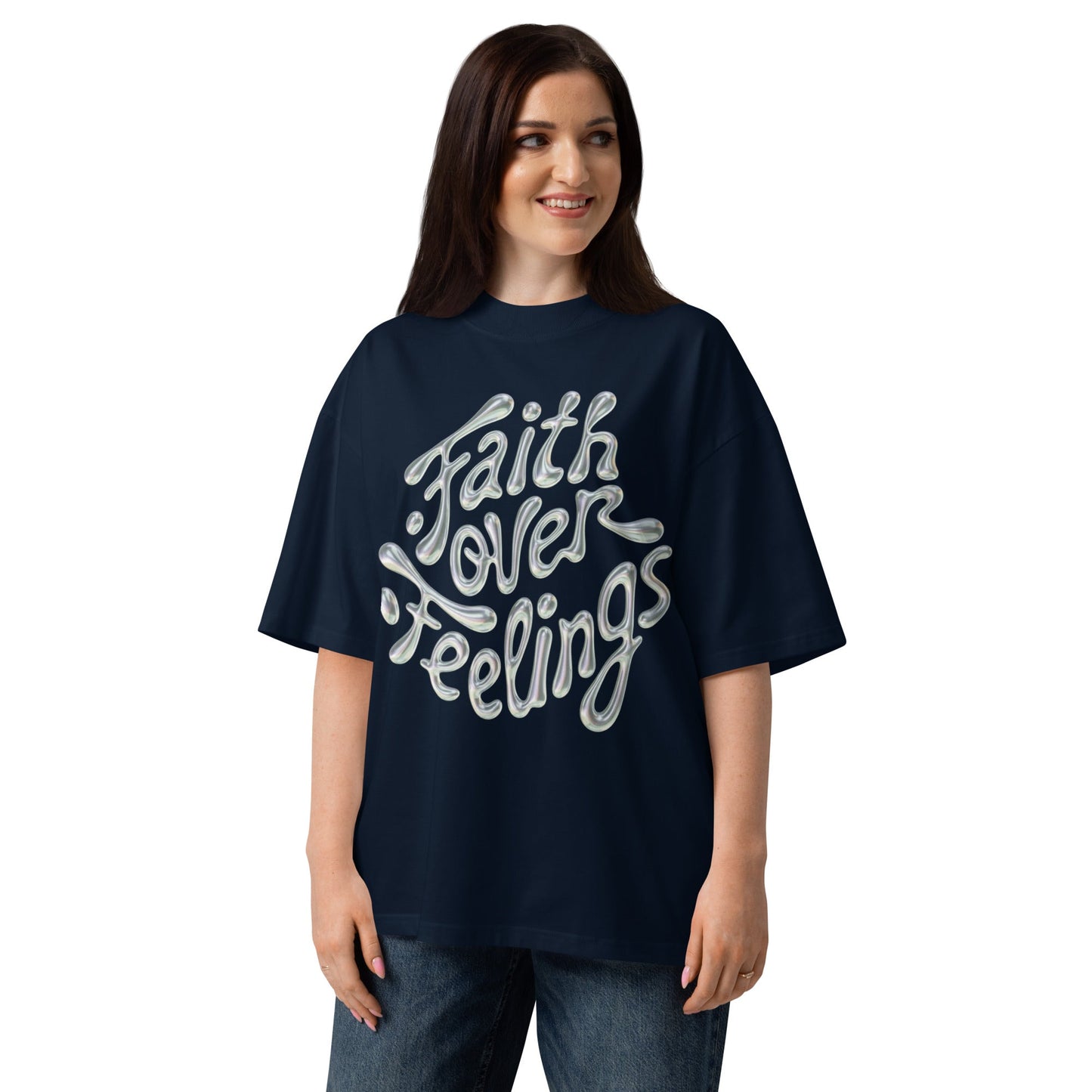 Faith over Feelings - Unisex oversized high neck t-shirt by MASIN Fashion – Faith - based Wear