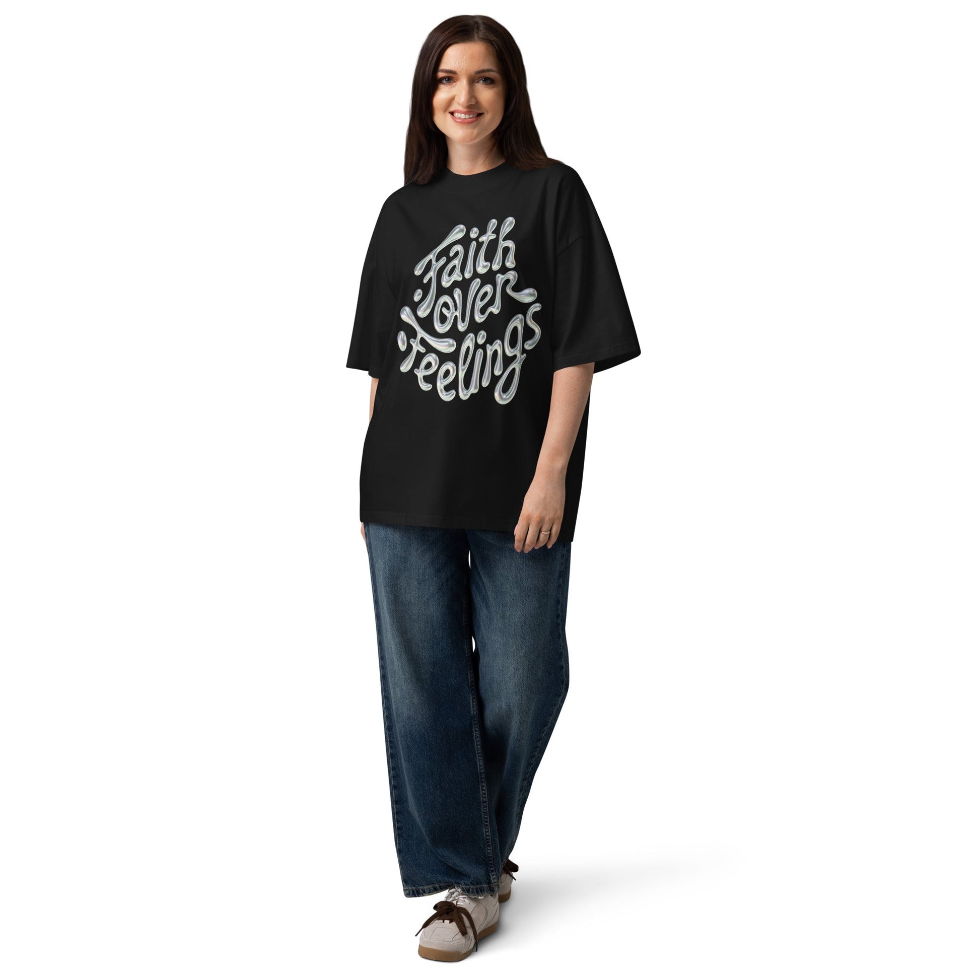 Faith over Feelings - Unisex oversized high neck t-shirt by MASIN Fashion – Faith - based Wear