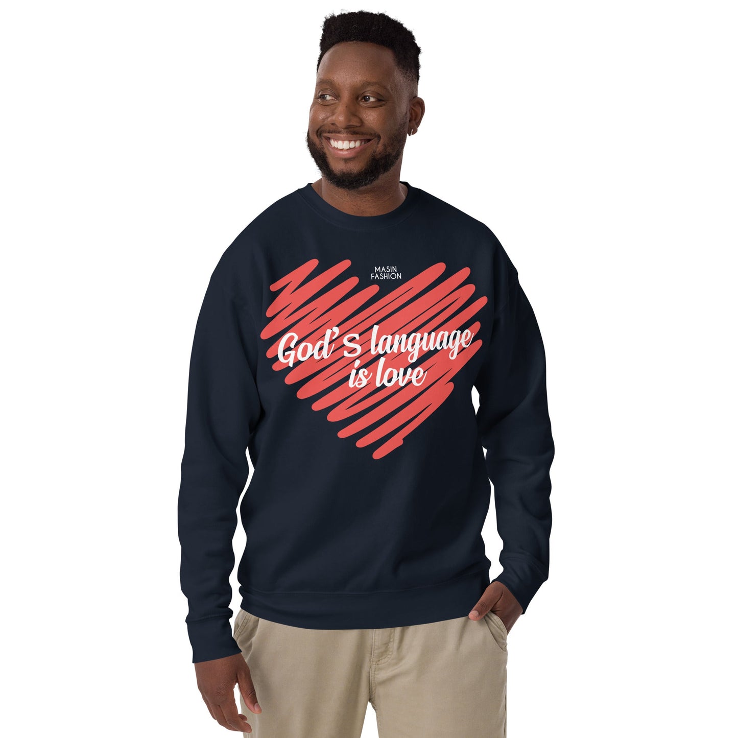 God's language is love - Unisex Premium Jumper by MASIN Fashion – Faith - based Wear