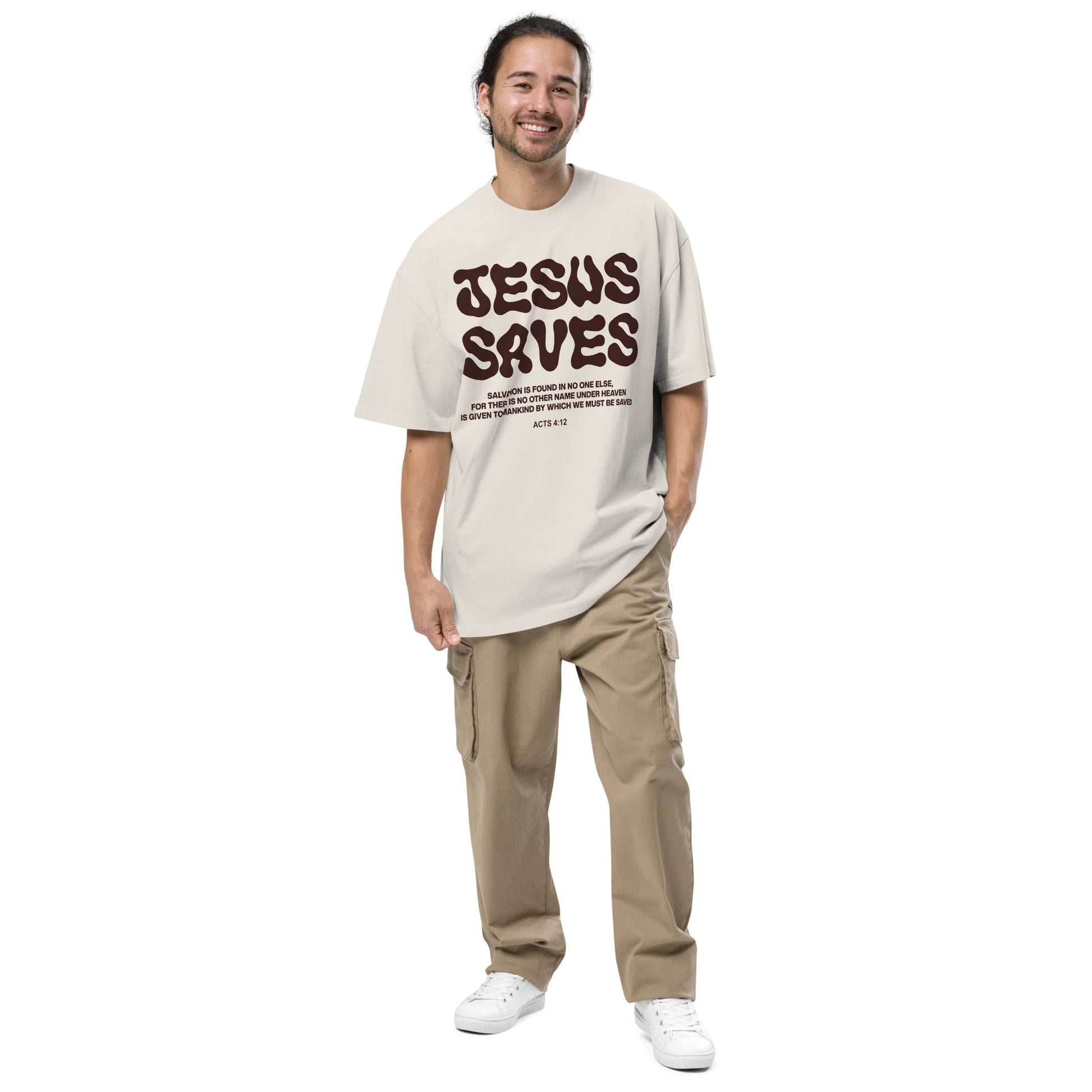 Jesus Saves - Unisex Vintage Oversized T-Shirt by MASIN Fashion – Faith - based Wear