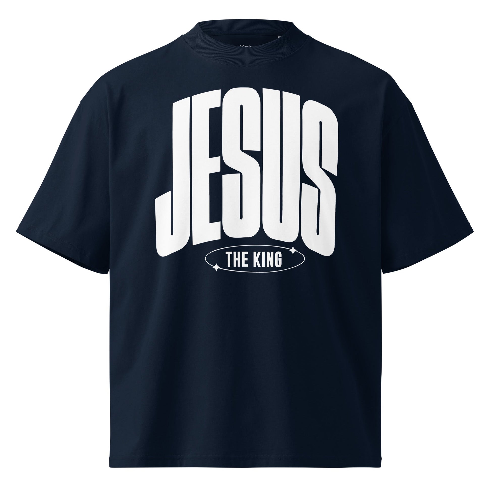 Jesus the King - Unisex Luxe Oversized High Neck T-Shirt - Back & Navy by MASIN Fashion – Faith - based Wear