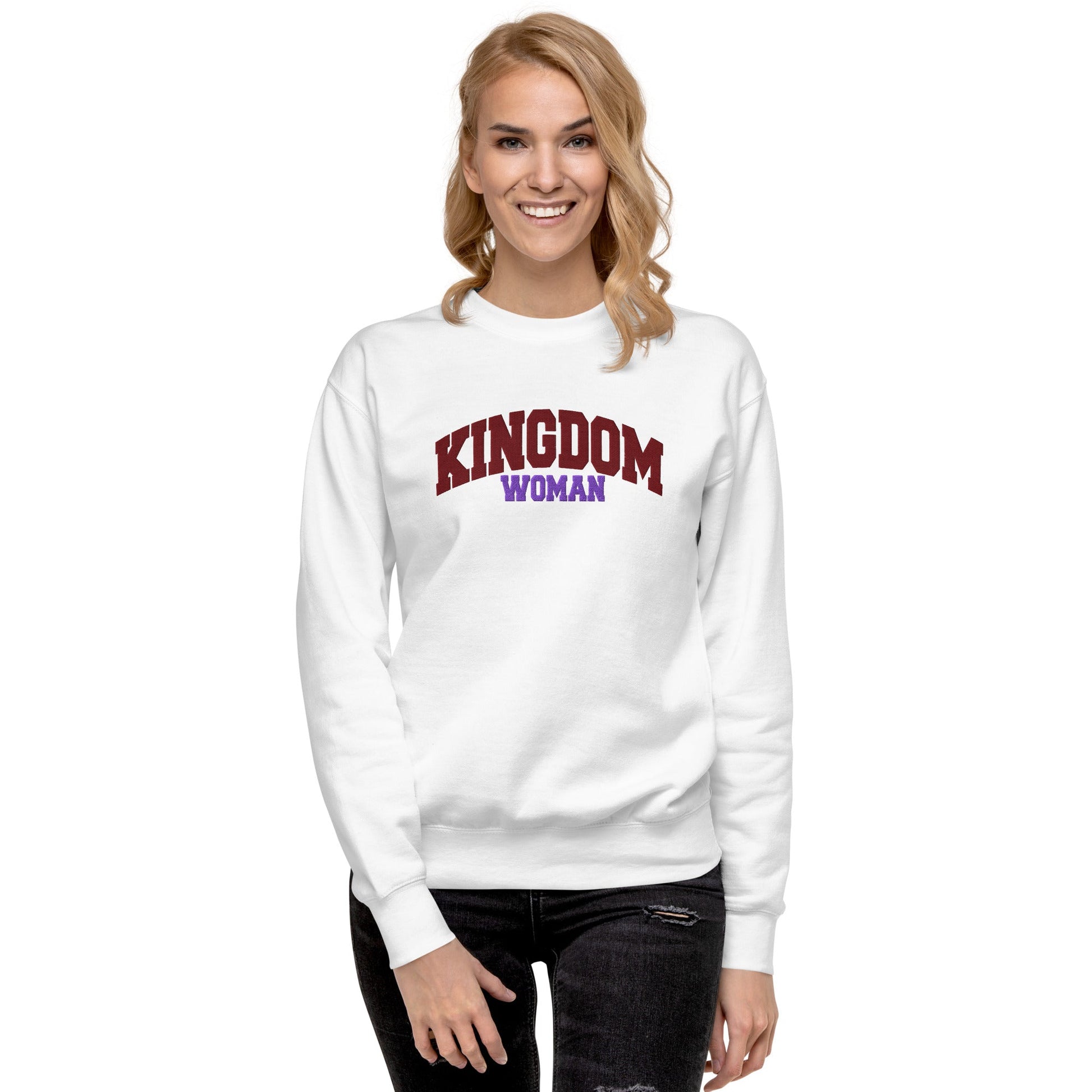 Kingdom Couple - Embroidered Woman Premium Sweatshirt by MASIN Fashion – Faith - based Wear