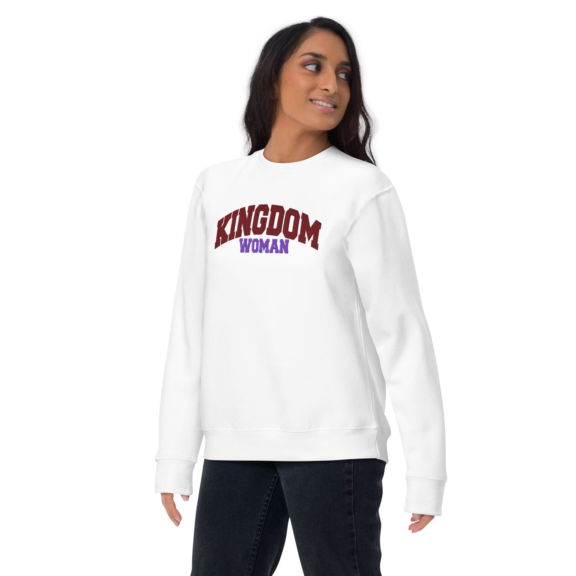 Kingdom Couple - Embroidered Woman Premium Sweatshirt by MASIN Fashion – Faith - based Wear