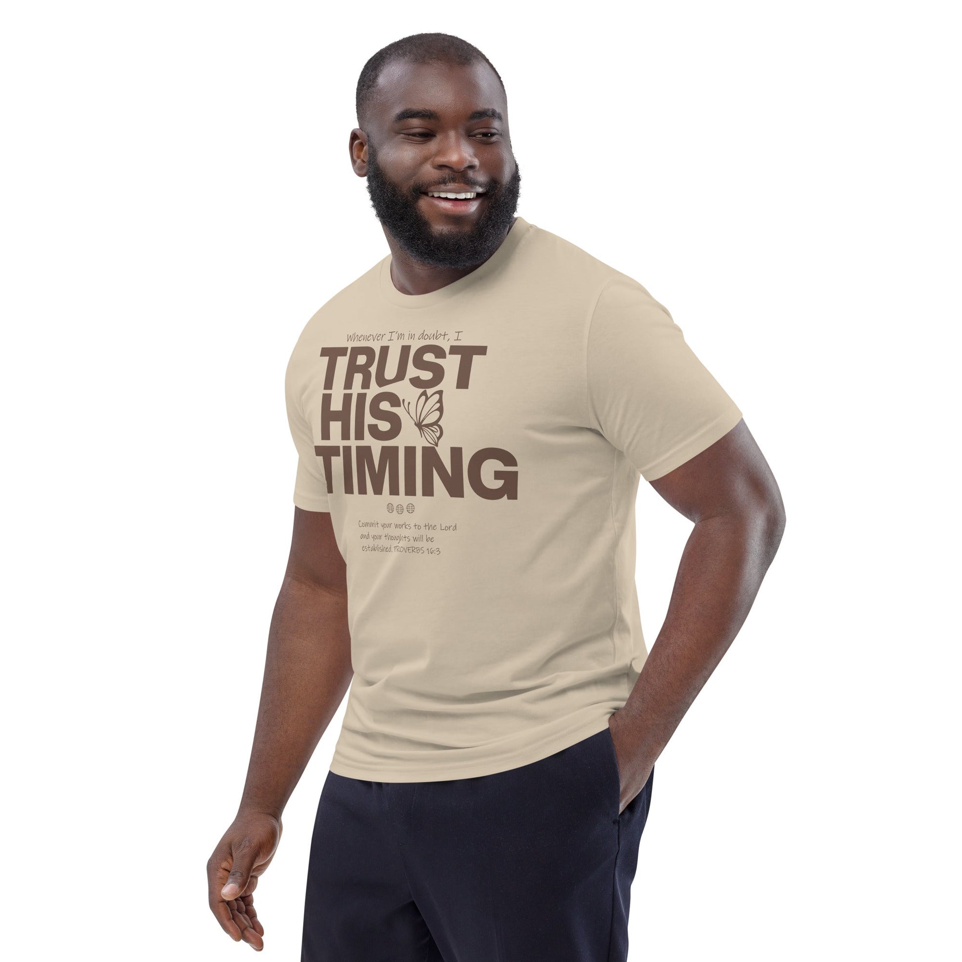 Trust His timing - Unisex premium Organic Cotton T-Shirt by MASIN Fashion – Faith - based Wear