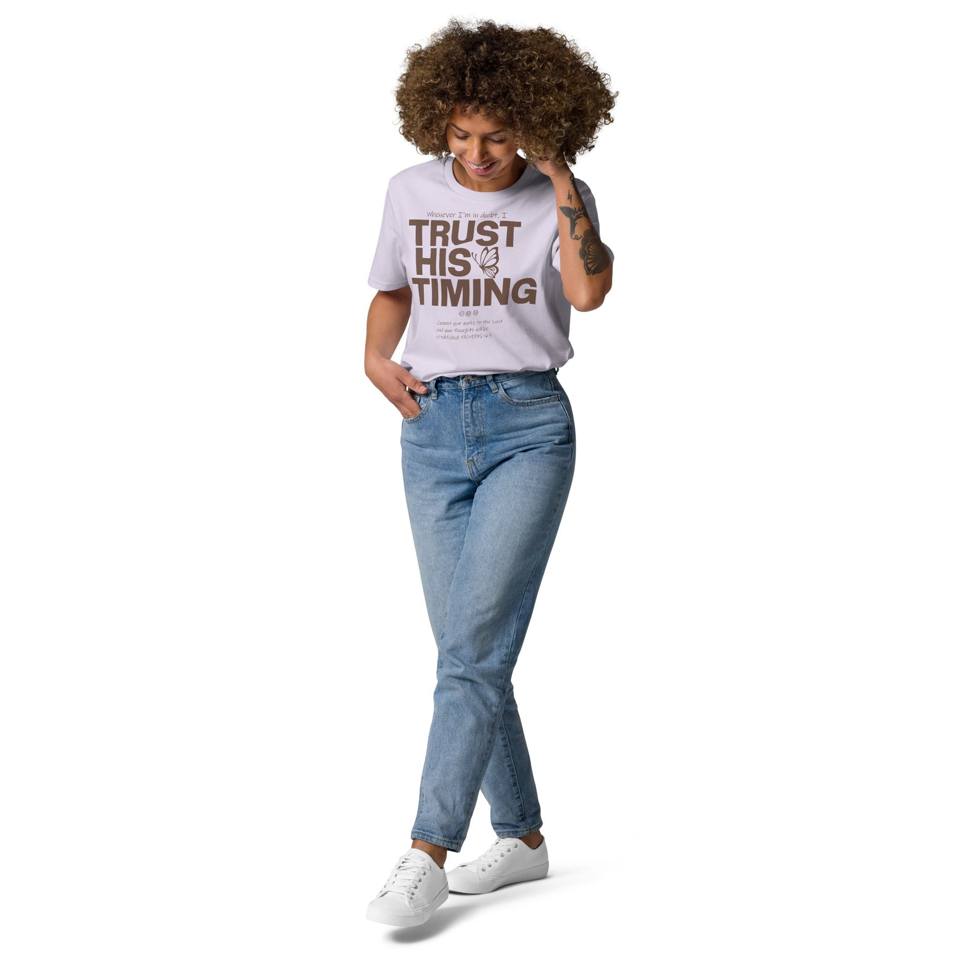 Trust His timing - Unisex premium Organic Cotton T-Shirt by MASIN Fashion – Faith - based Wear