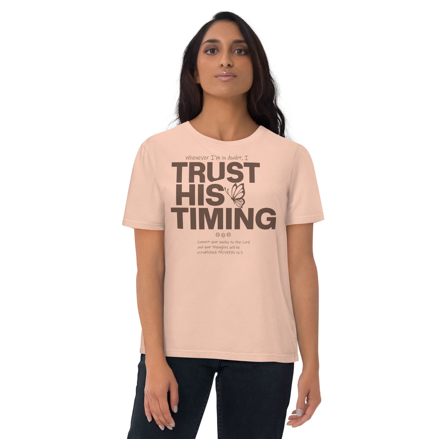 Trust His timing - Unisex premium Organic Cotton T-Shirt by MASIN Fashion – Faith - based Wear