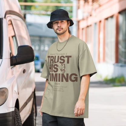 Trust His timing - Unisex Vintage Oversized T-Shirt by MASIN Fashion – Faith - based Wear