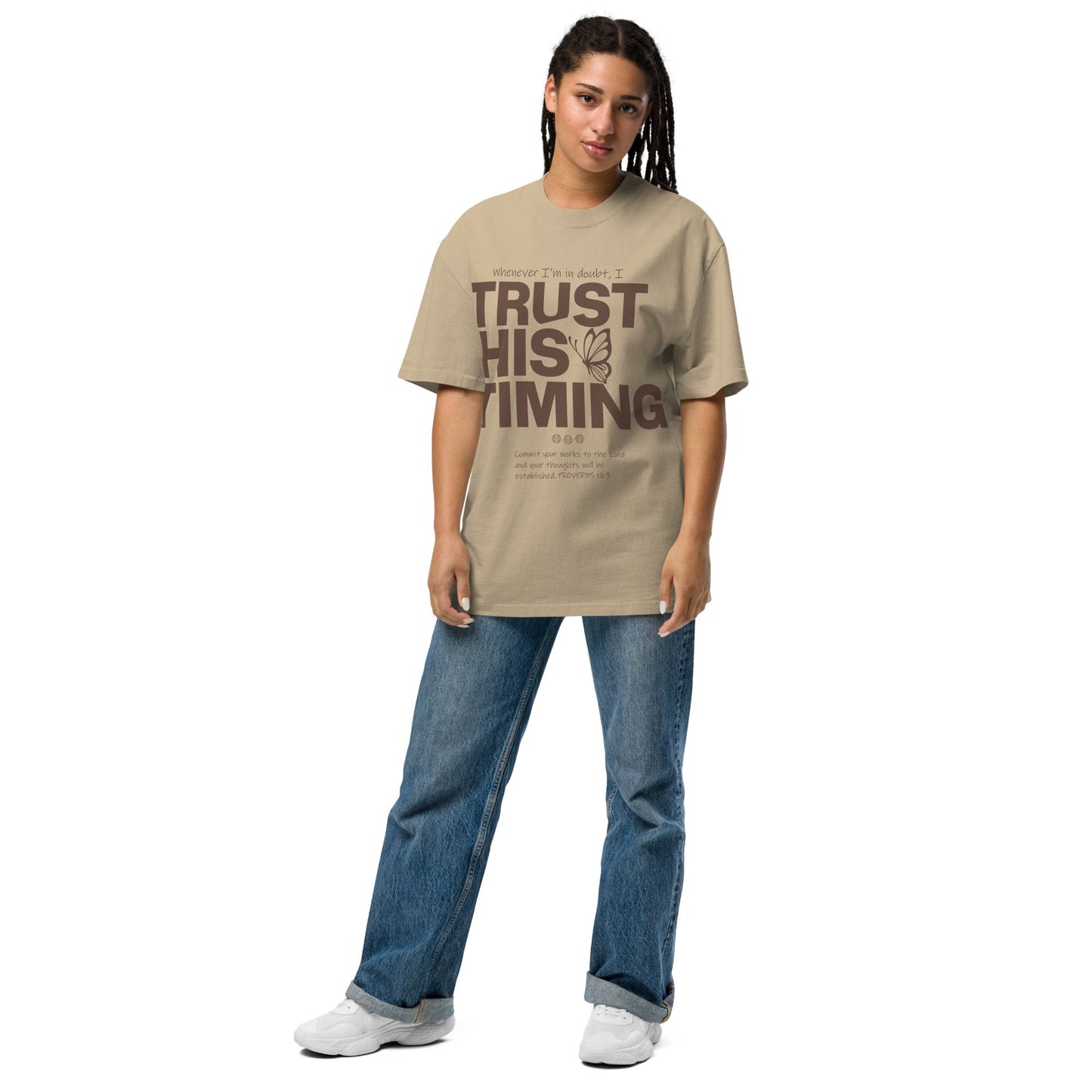 Trust His timing - Unisex Vintage Oversized T-Shirt by MASIN Fashion – Faith - based Wear