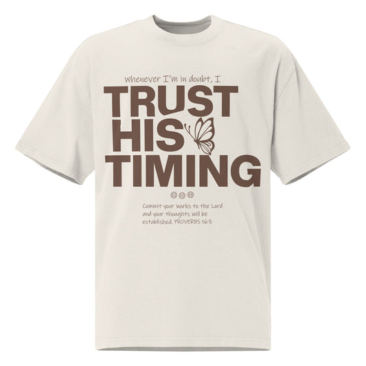 Trust His timing - Unisex Vintage Oversized T-Shirt by MASIN Fashion – Faith - based Wear