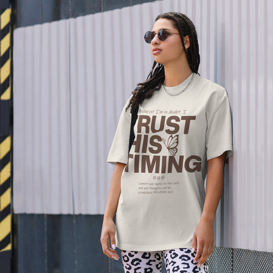 Trust His timing - Unisex Vintage Oversized T-Shirt by MASIN Fashion – Faith - based Wear